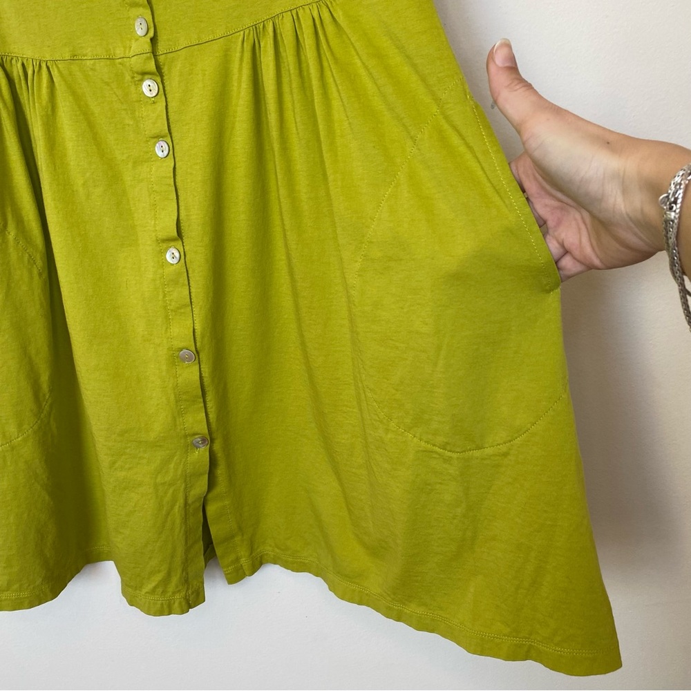 GUDRUN SJODEN Sleeveless Button Front Cotton Mini Dress Lime Green Sz Small - Picture 5 of 10
